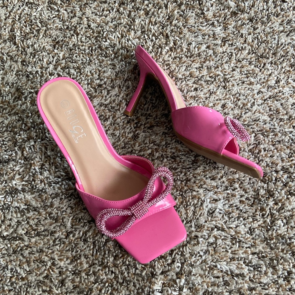 Pink Rhinestone Bow Heels from Rainbow